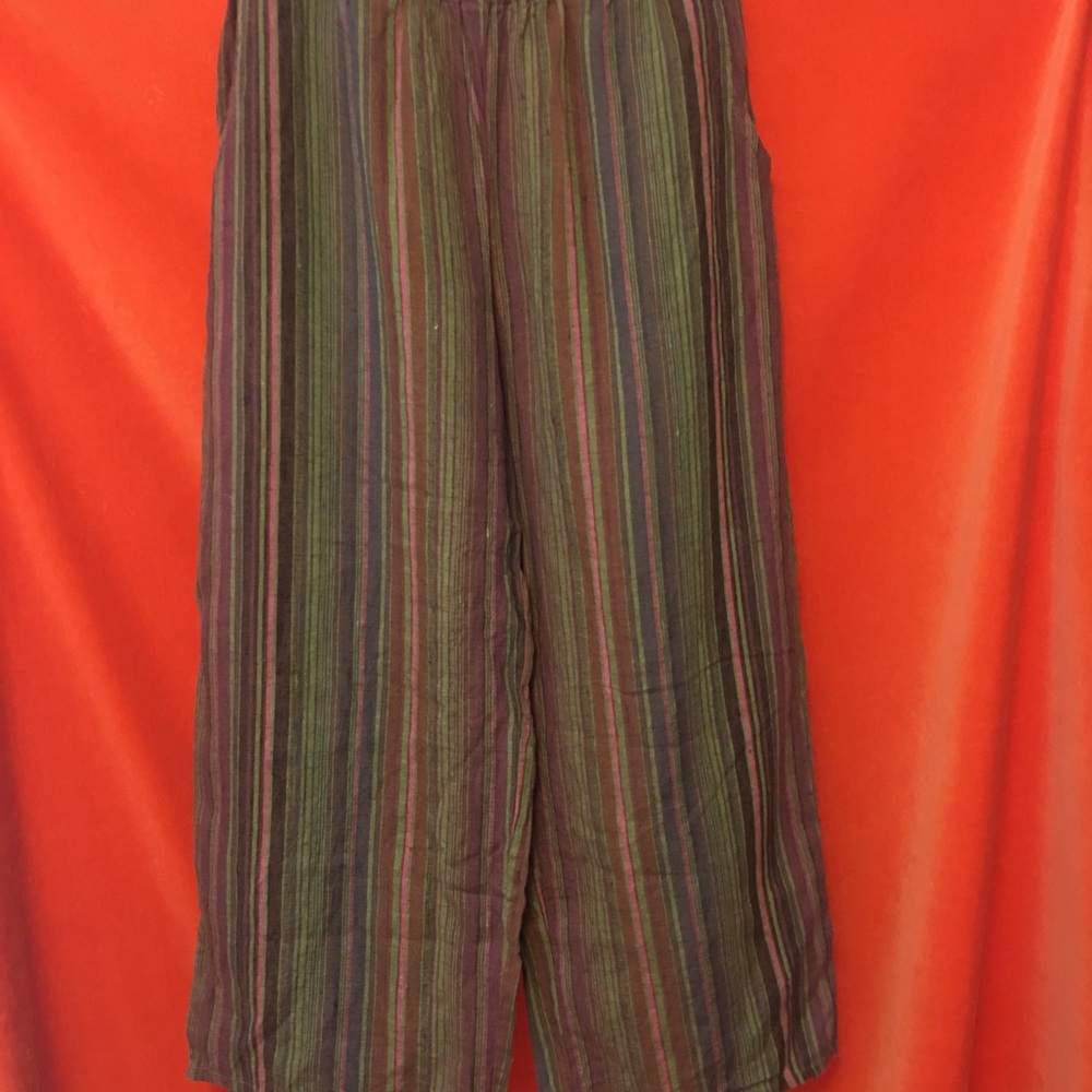 Flax cropped linen pants multi color stripe small - Picture 2 of 6